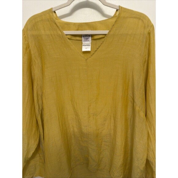 Kim Bernardin Paris Mustard V-Neck Tunic Top Silk Cotton Blend Size XL - Picture 5 of 10
